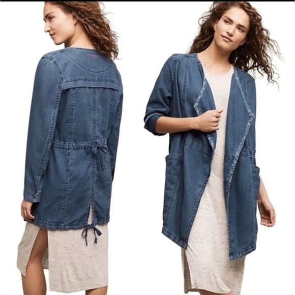 Anthropologie Hei Hei Open Jacket S/M High Plains Chambray Linen Blend Oversized - Picture 1 of 10